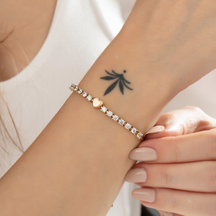 5 To 7" Adjustable Tennis Heart Diamond Bracelet for Her - Doozy Diamonds