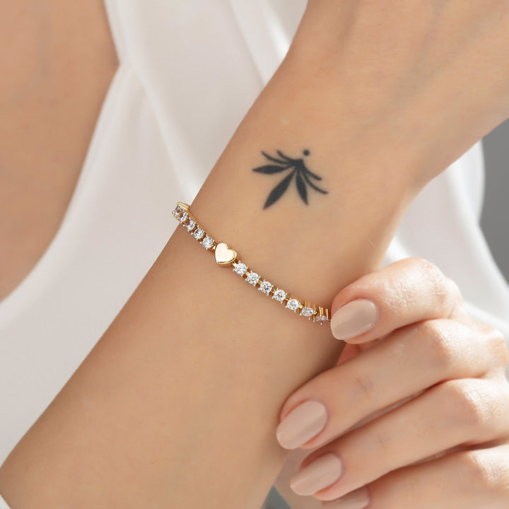 5 To 7" Adjustable Tennis Heart Diamond Bracelet for Her - Doozy Diamonds