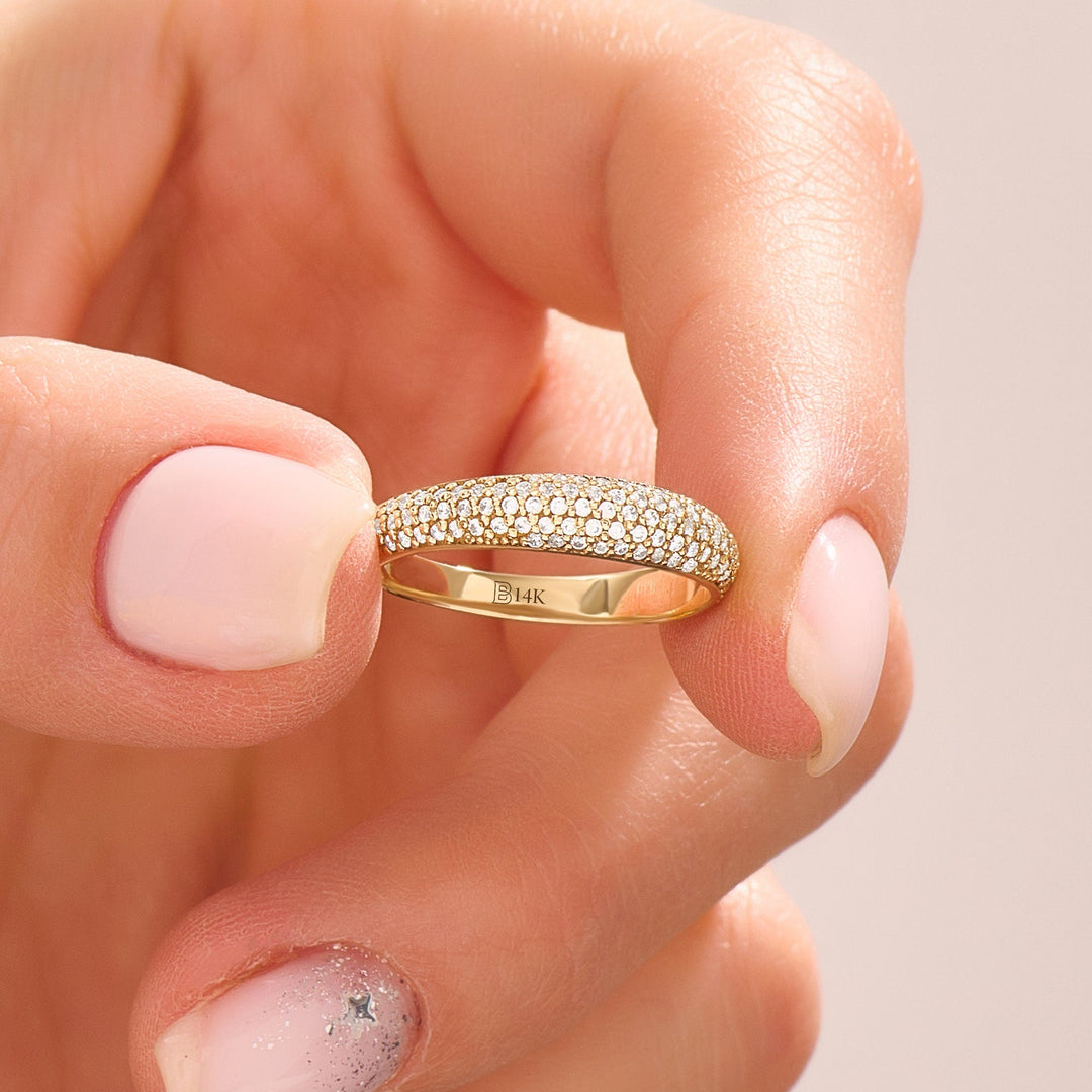 Round Cut Diamond Dome Gold Ring Gift for Women - Doozy Diamonds