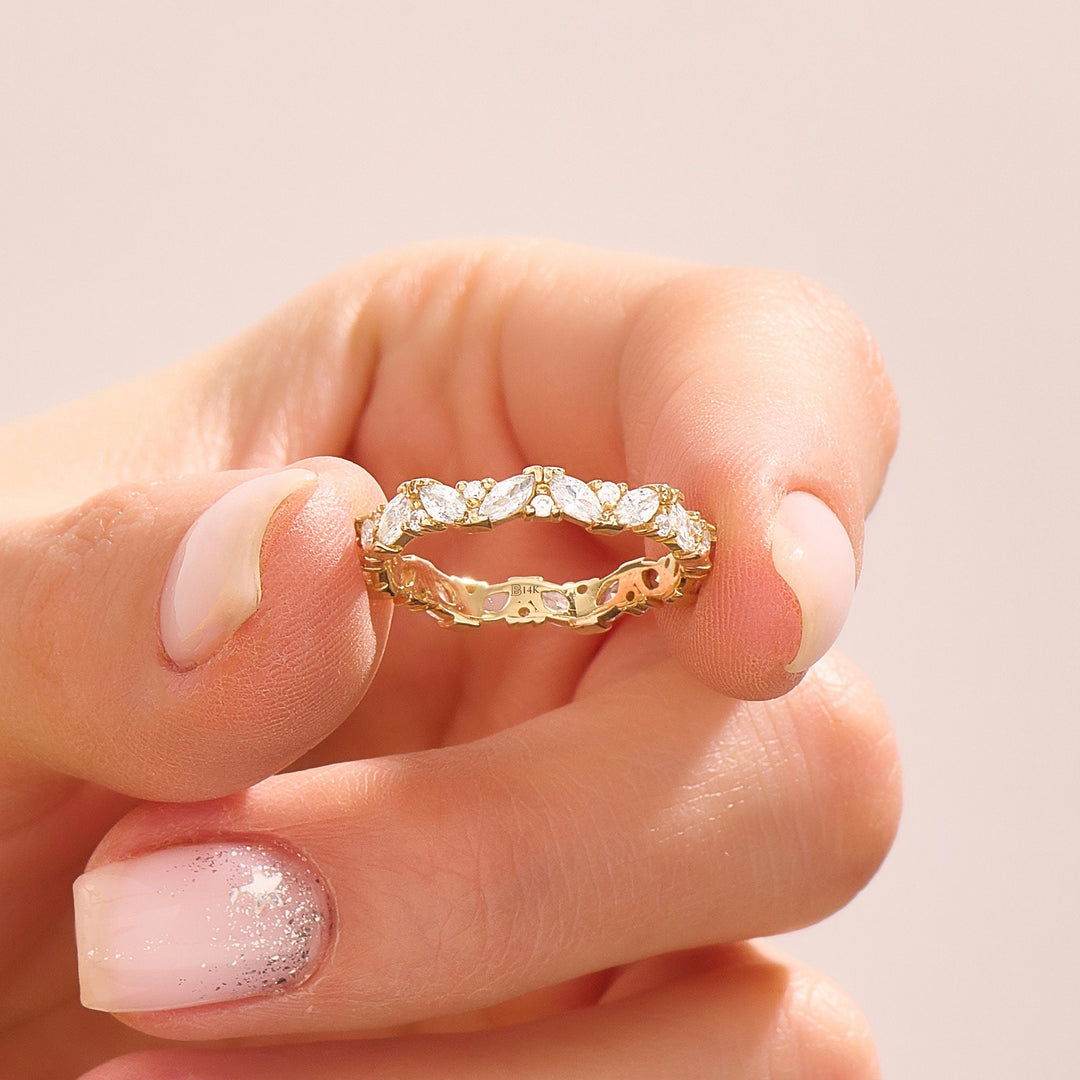 Round & Marquise Cut Diamond Cluster Wedding Band for Her - Doozy Diamonds