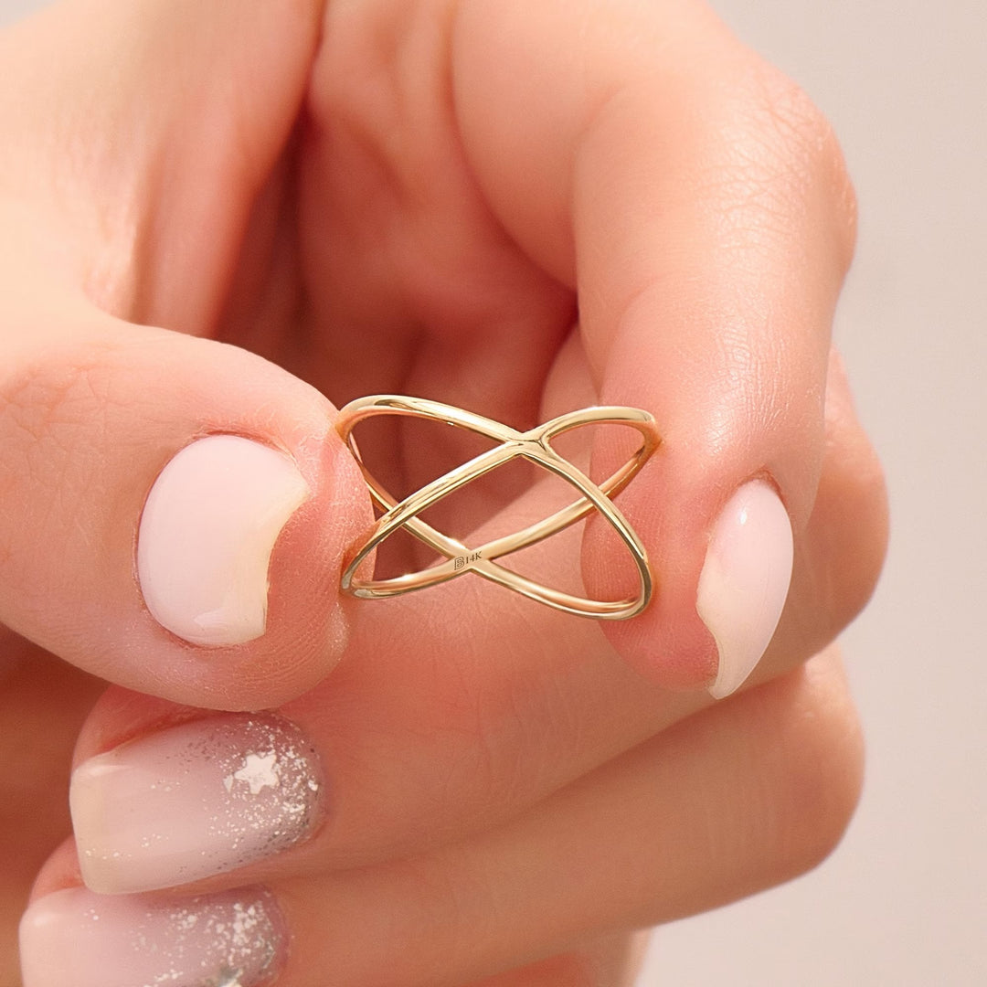 Criss Cross Gold Wedding Band in Solid Yellow Gold - Doozy Diamonds