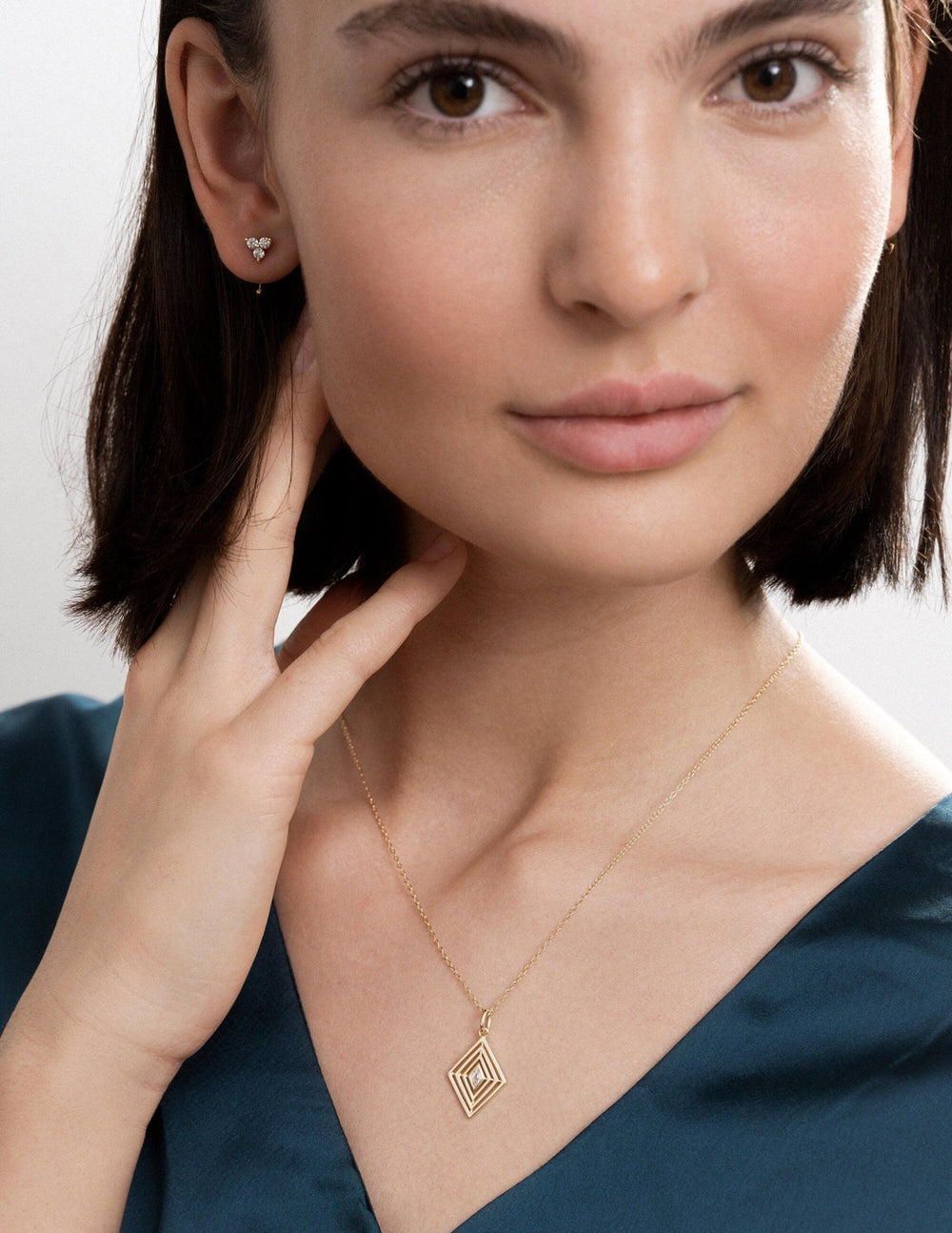 Rhombus art deco Diamond Pendant for Women in Gold - Doozy Diamonds