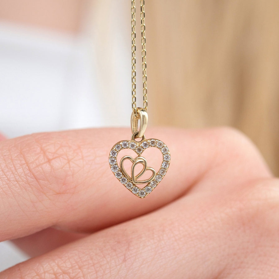 Round Cut Diamond Hearts Necklace for Women - Doozy Diamonds