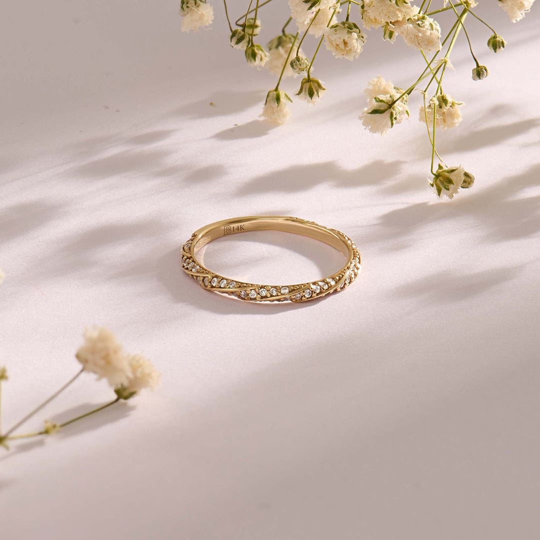Round Cut Twisted lab grown diamond Wedding Ring In 10K Gold - Doozy Diamonds