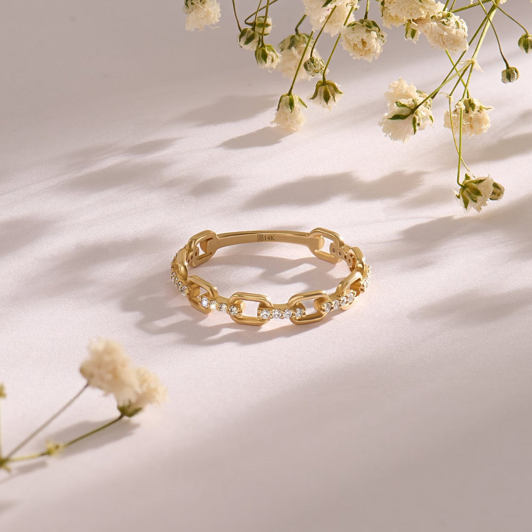 Link Chain Diamond lab grown diamond Wedding Band in 18K Gold - Doozy Diamonds