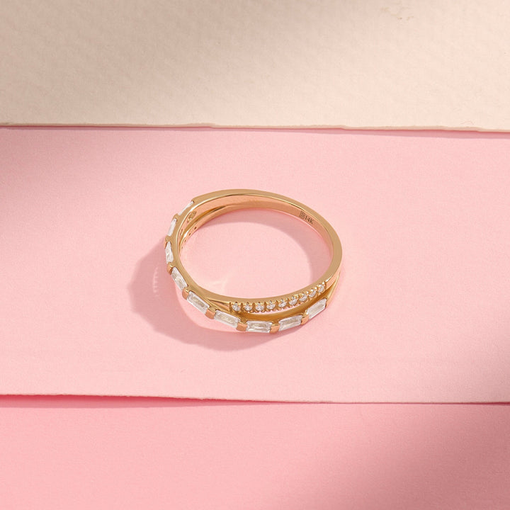 Round & Baguette Cut Diamond Double Cross Wedding Band for Women - Doozy Diamonds