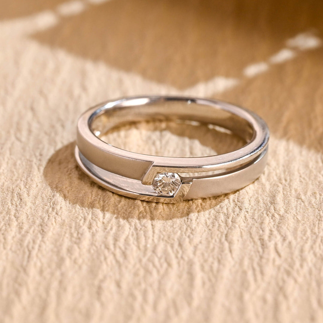 0.01CT Round Cut Minimalist Lab Grown Men's Wedding Band in Solid Gold - Doozy Diamonds