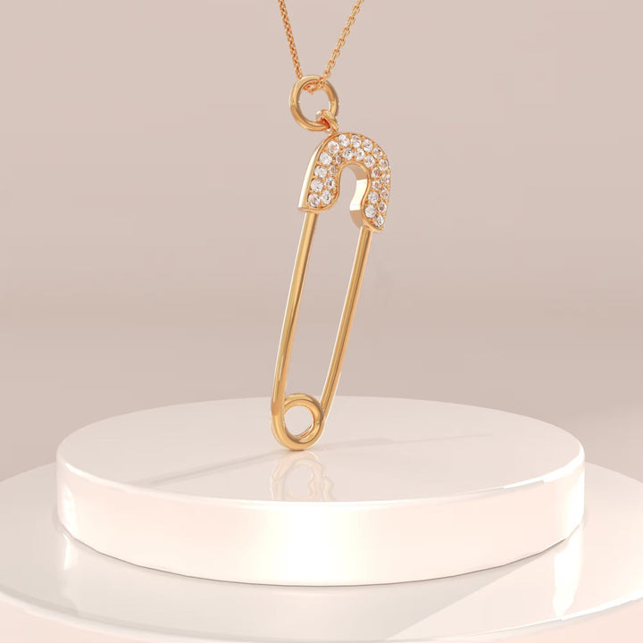 Round Cut Diamond Safety Pin Pendant Necklace for Her - Doozy Diamonds