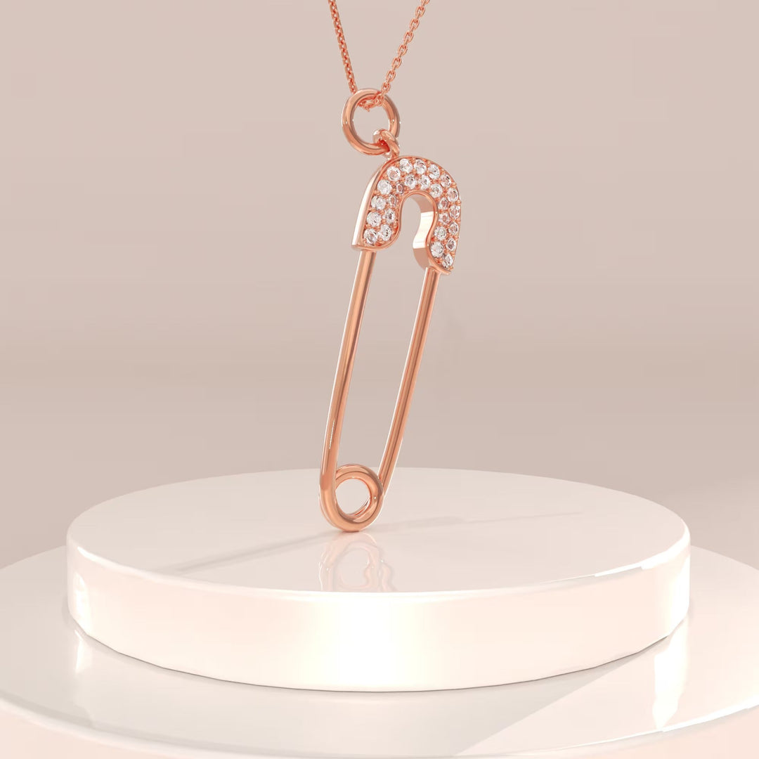 Round Cut Diamond Safety Pin Pendant Necklace for Her - Doozy Diamonds