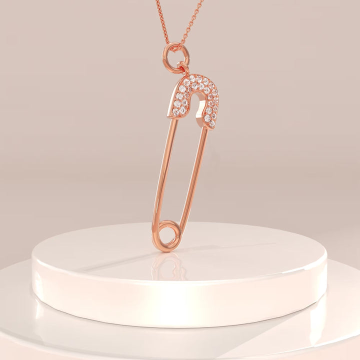 Round Cut Diamond Safety Pin Pendant Necklace for Her - Doozy Diamonds
