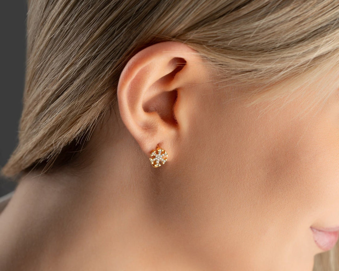 Round Cut Diamond Snowflake Shape Earrings for Christmas Gift - Doozy Diamonds