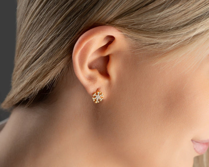 Round Cut Diamond Snowflake Shape Earrings for Christmas Gift - Doozy Diamonds