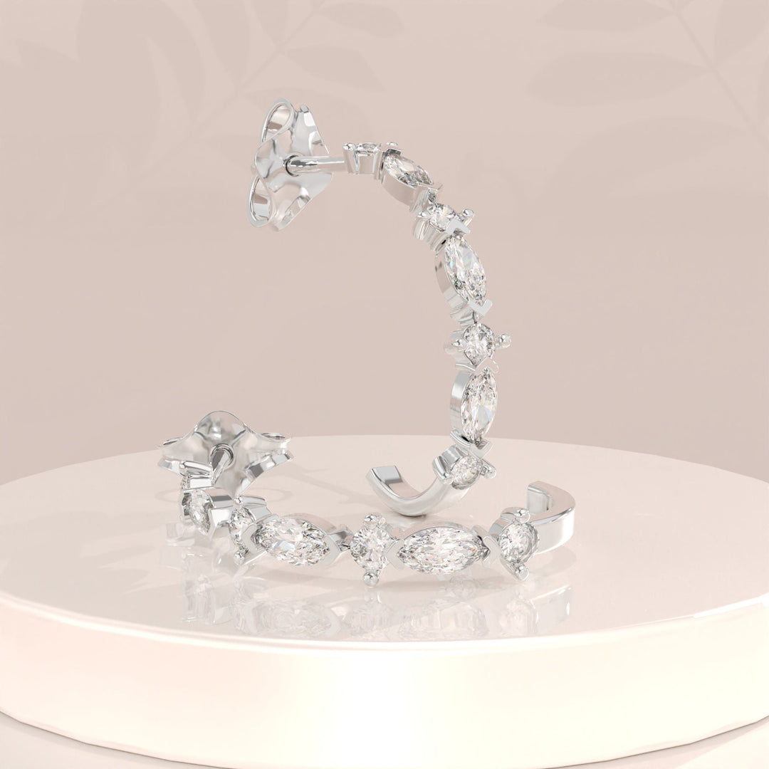 0.52CT Round & Marquise Half Hoop lab grown diamonds Earrings For Women - Doozy Diamonds