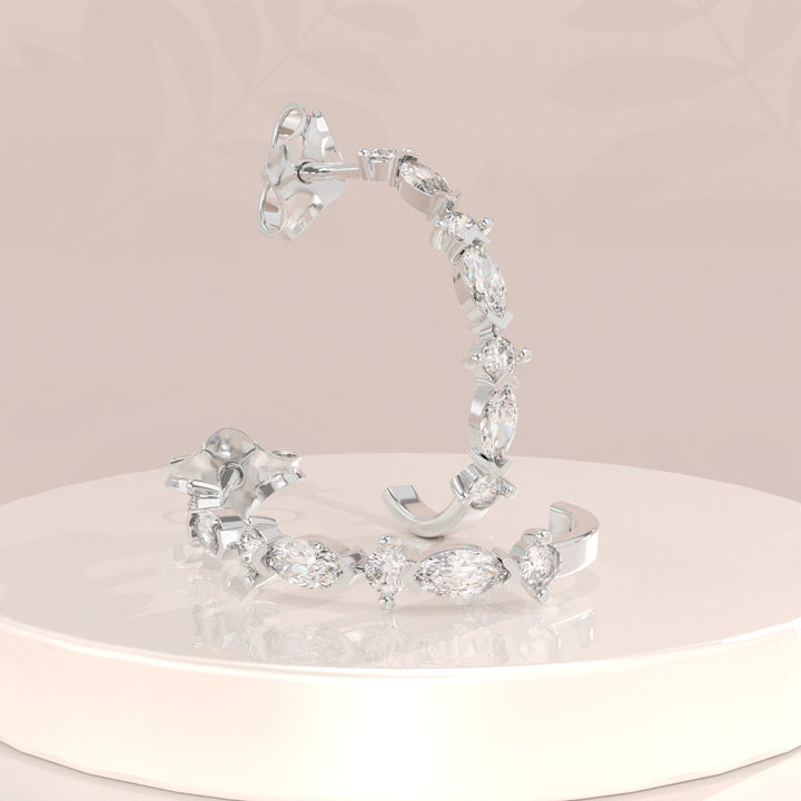 0.52CT Round & Marquise Half Hoop lab grown diamonds Earrings For Women - Doozy Diamonds