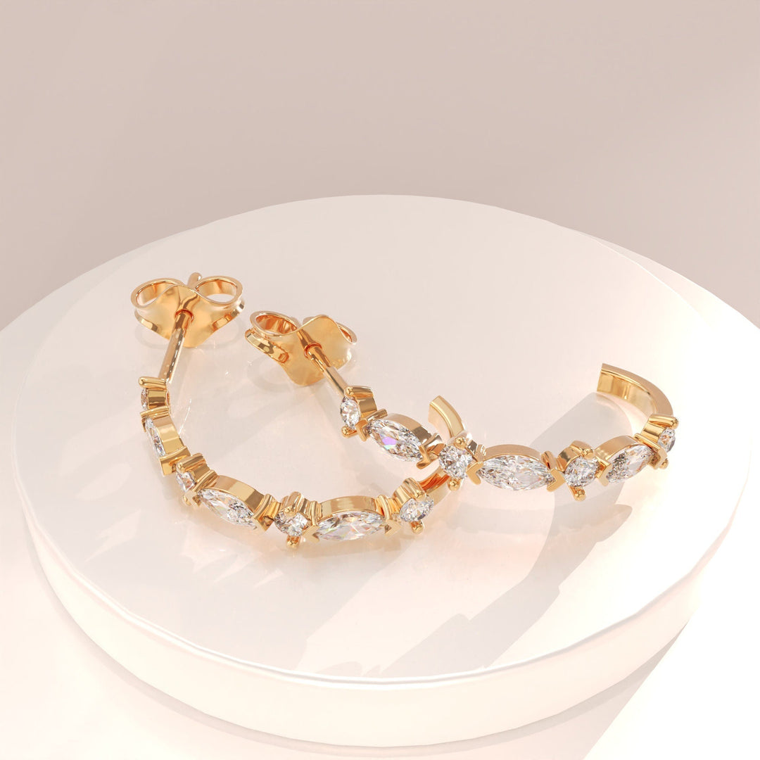 0.52CT Round & Marquise Half Hoop lab grown diamonds Earrings For Women - Doozy Diamonds