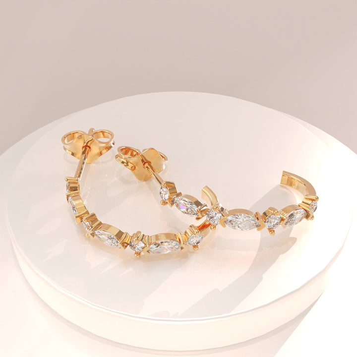 0.52CT Round & Marquise Half Hoop lab grown diamonds Earrings For Women - Doozy Diamonds