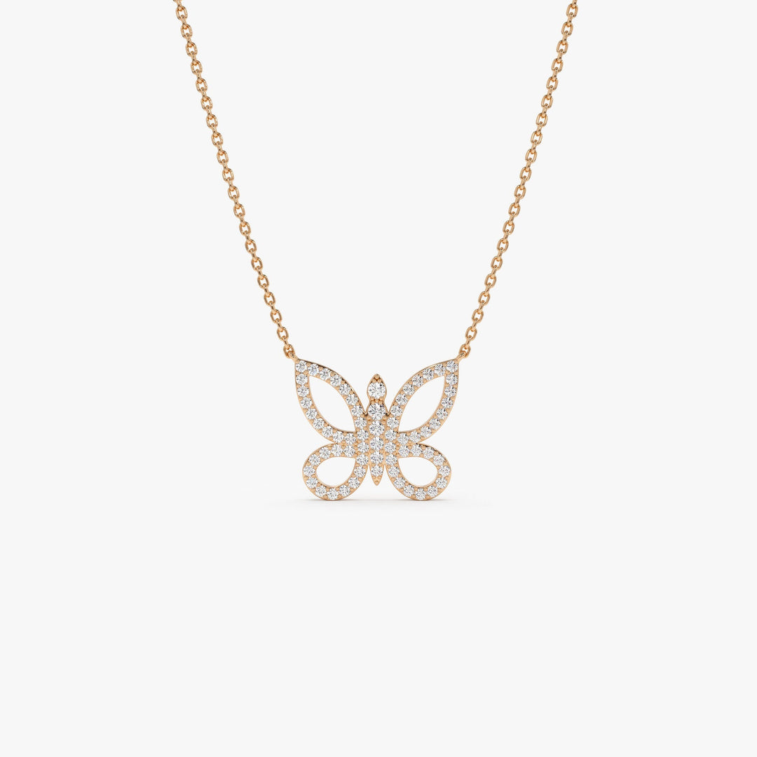 Round Cut Diamond Gold Butterfly Necklace for Women - Doozy Diamonds