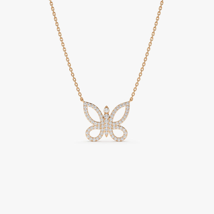Round Cut Diamond Gold Butterfly Necklace for Women - Doozy Diamonds