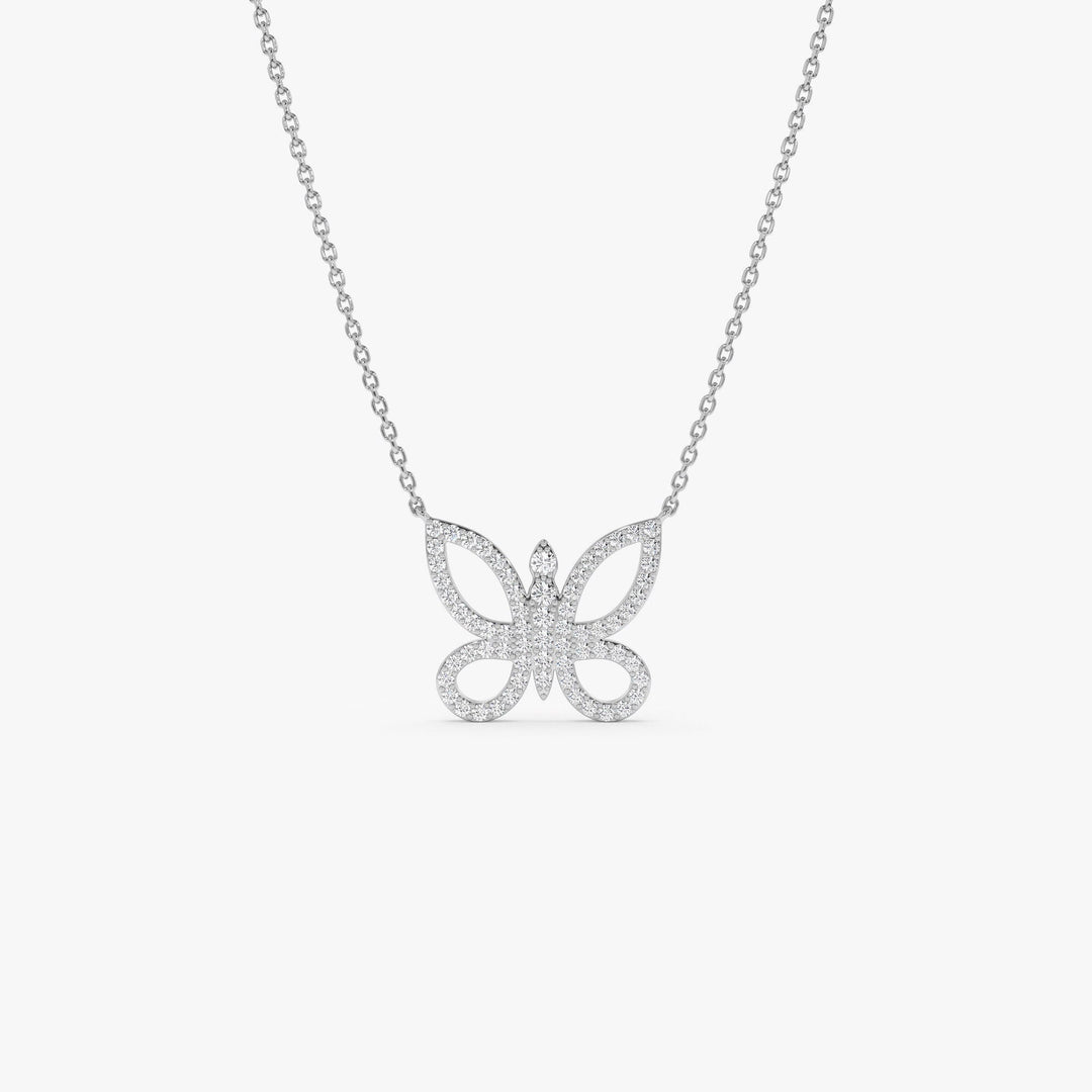 Round Cut Diamond Gold Butterfly Necklace for Women - Doozy Diamonds