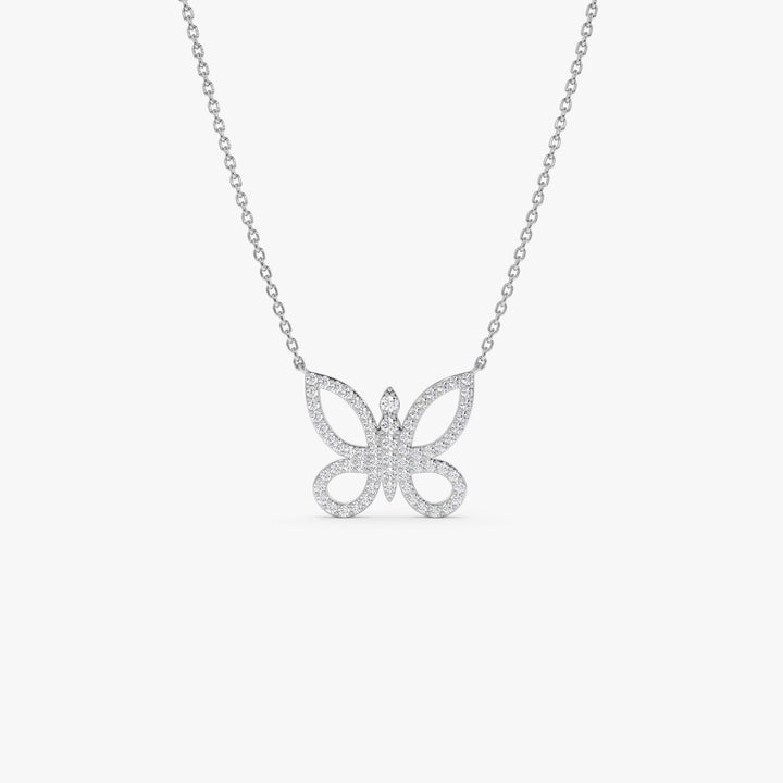Round Cut Diamond Gold Butterfly Necklace for Women - Doozy Diamonds