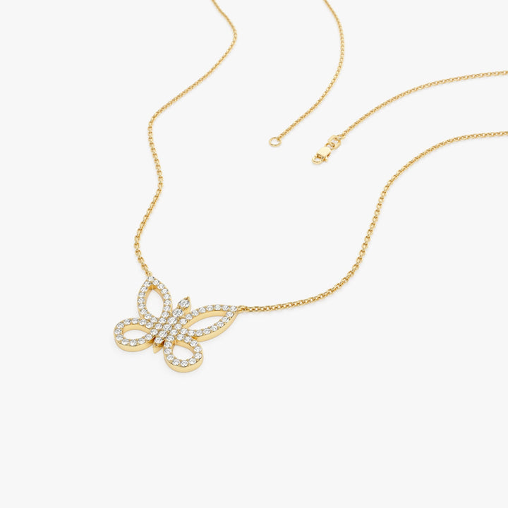 Round Cut Diamond Gold Butterfly Necklace for Women - Doozy Diamonds