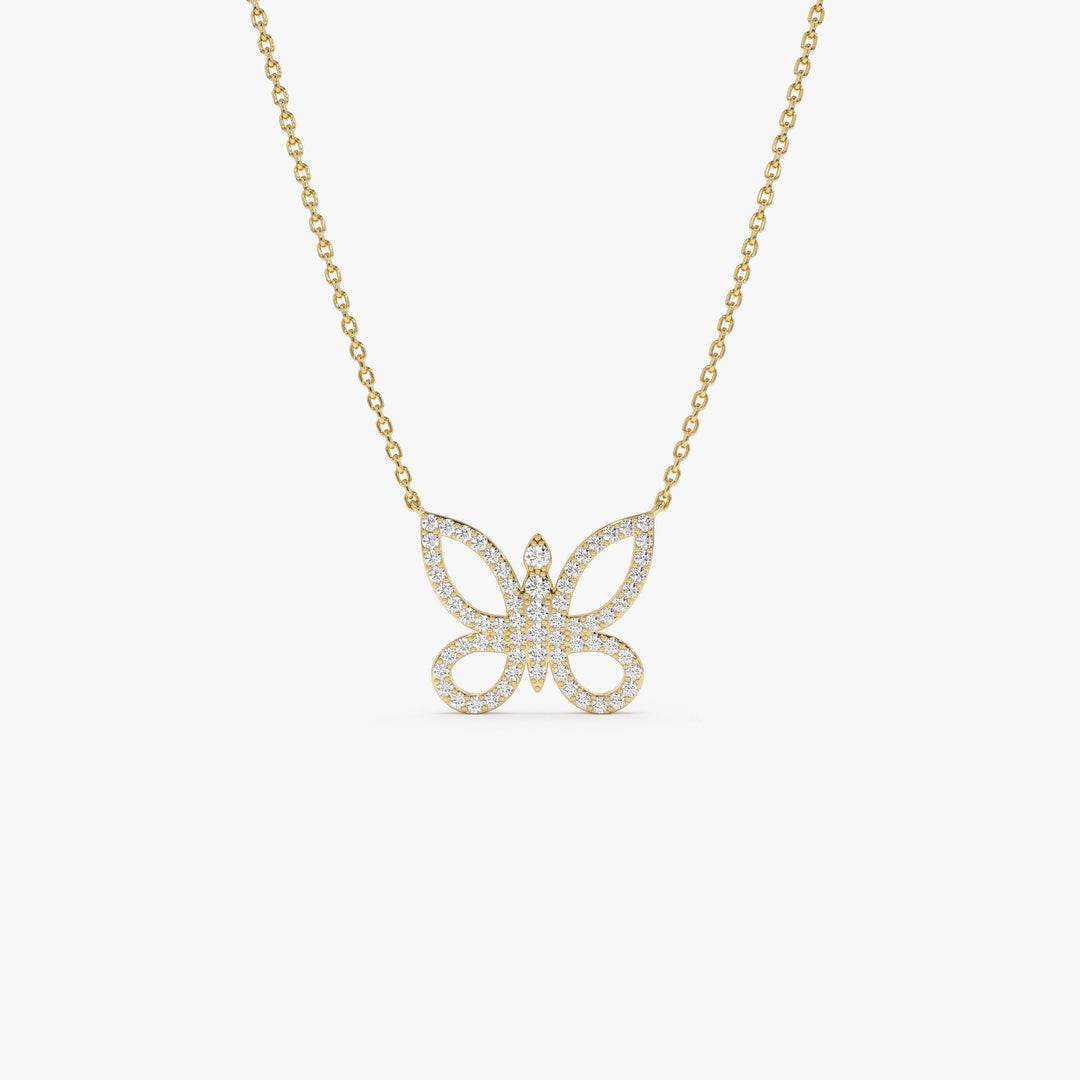 Round Cut Diamond Gold Butterfly Necklace for Women - Doozy Diamonds