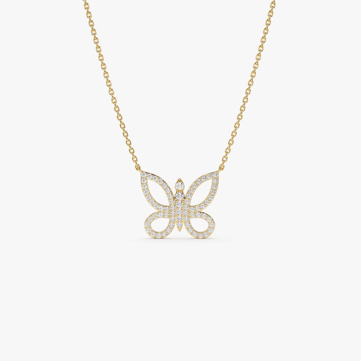 Round Cut Diamond Gold Butterfly Necklace for Women - Doozy Diamonds