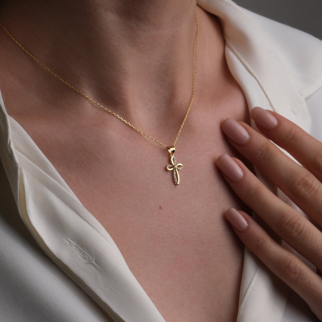Round Cut Diamond Crucifix Cross Necklace for Women - Doozy Diamonds