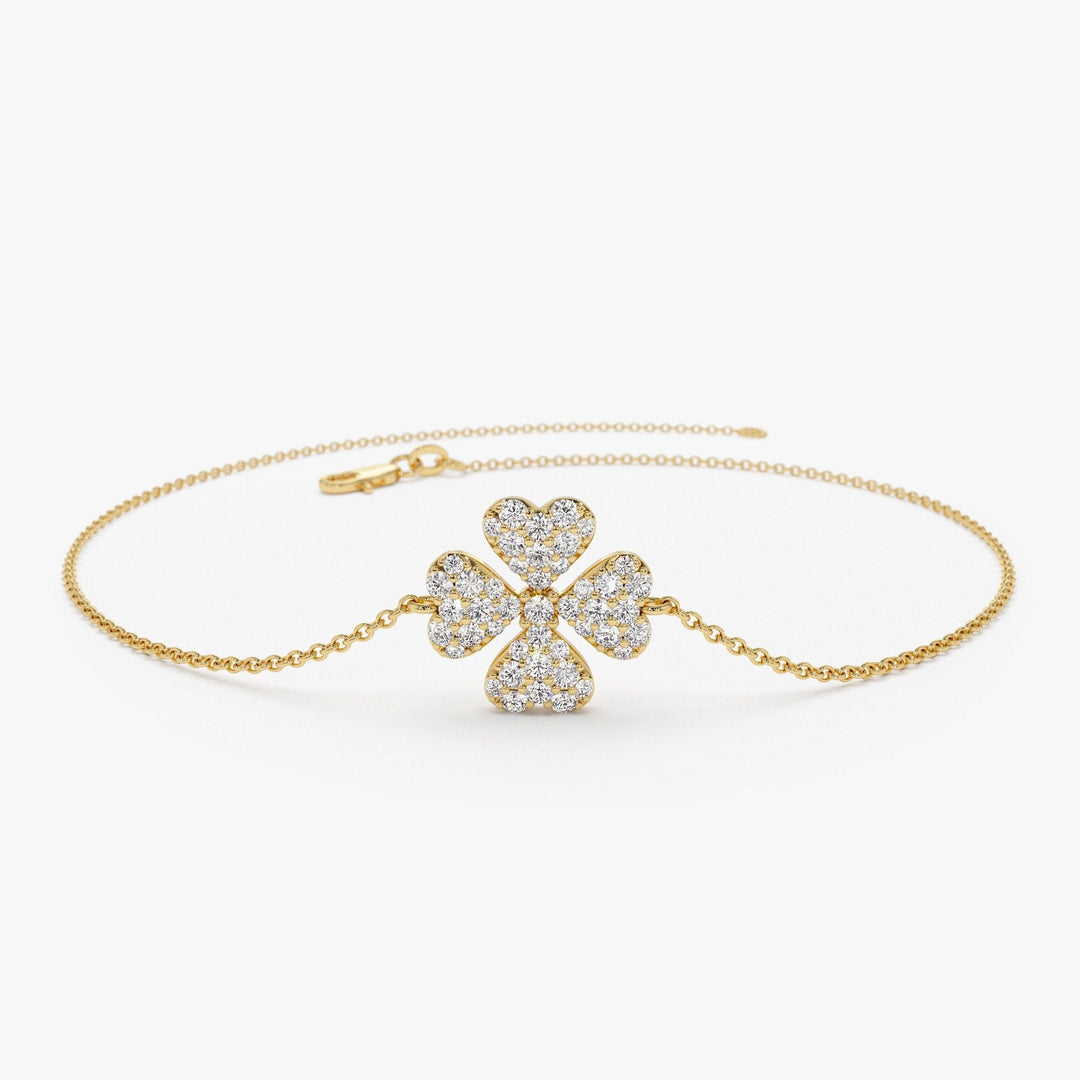 Round Cut Diamond Four Leaf Clover Bracelet for Christmas Gift - Doozy Diamonds