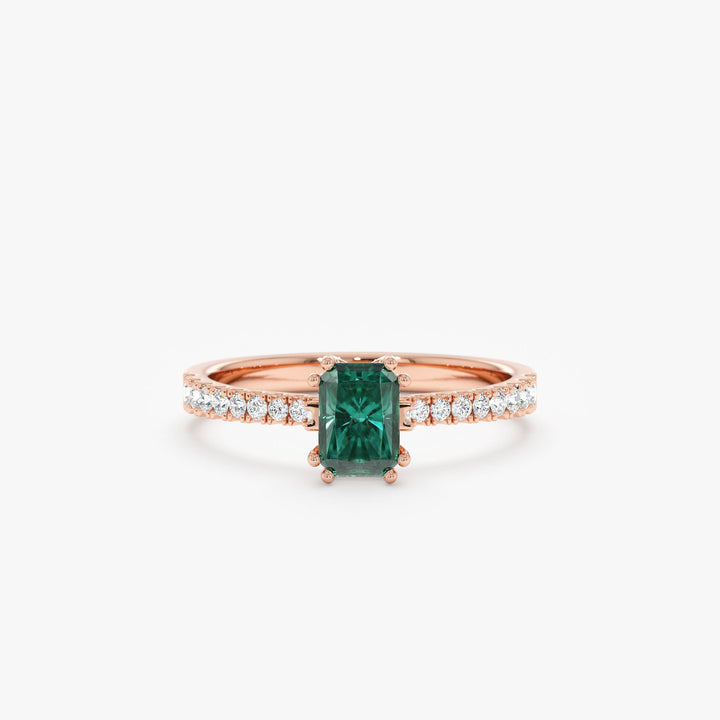 Green Emerald Cut Diamond Pave Engagement Ring for Women - Doozy Diamonds