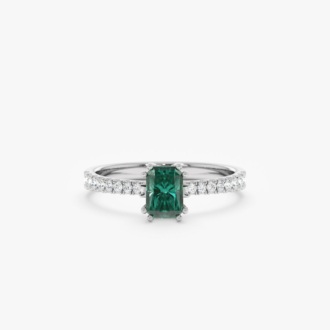 Green Emerald Cut Diamond Pave Engagement Ring for Women - Doozy Diamonds