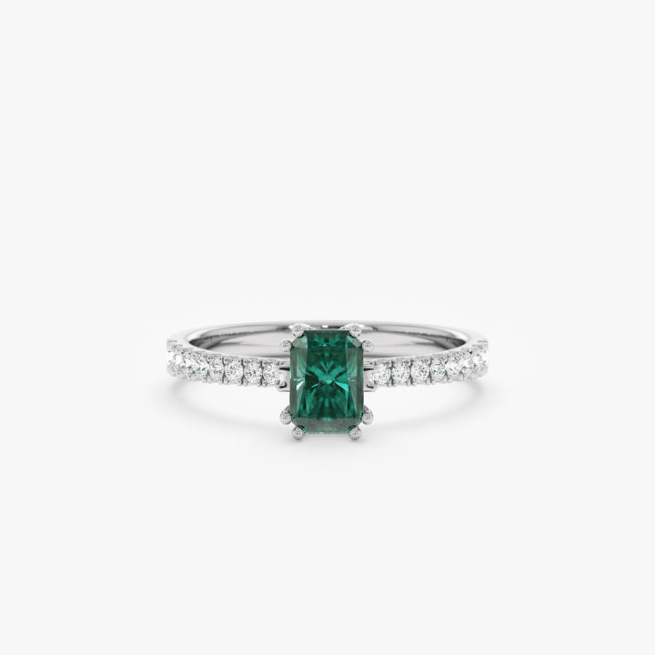 Green Emerald Cut Diamond Pave Engagement Ring for Women - Doozy Diamonds