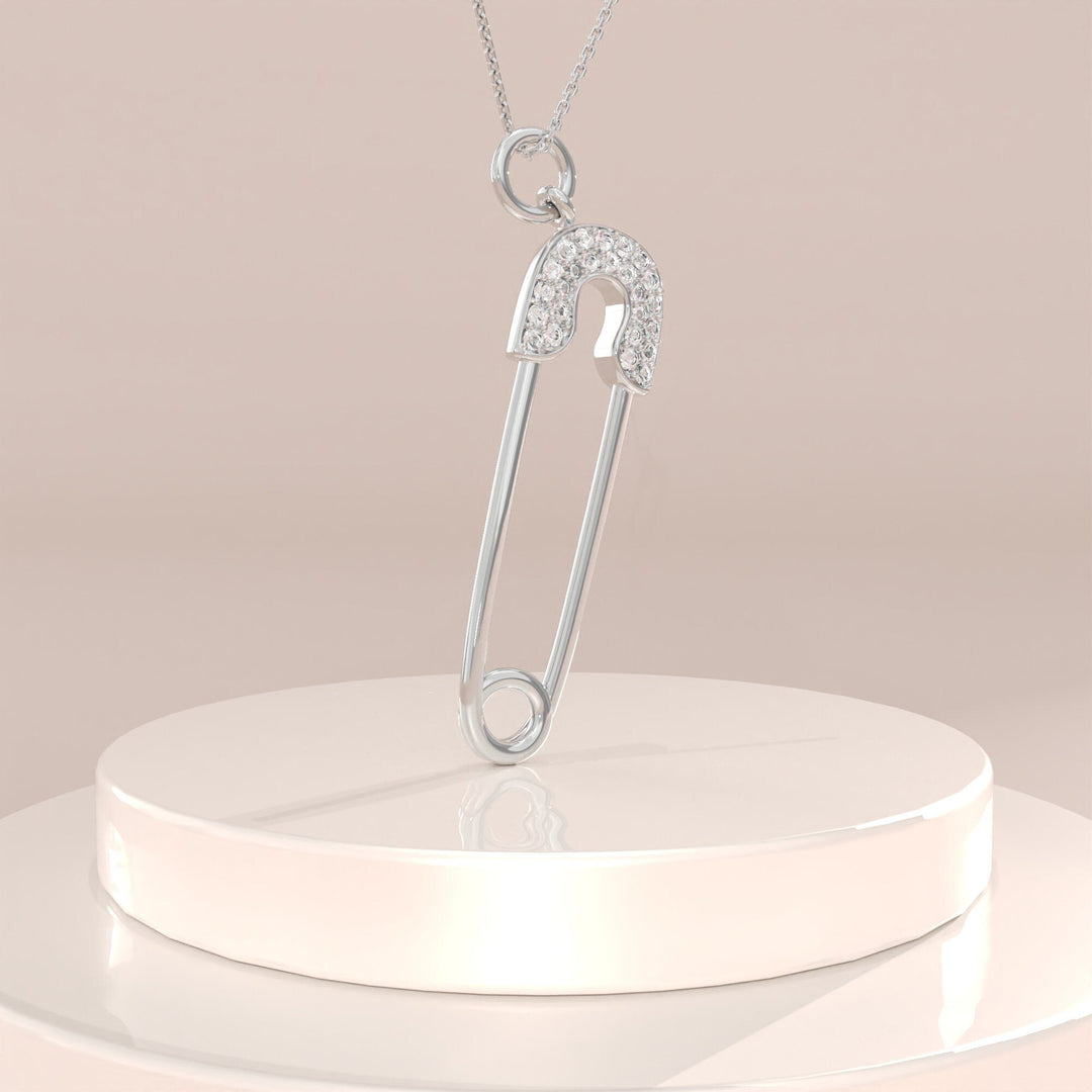 Round Cut Diamond Safety Pin Pendant Necklace for Her - Doozy Diamonds