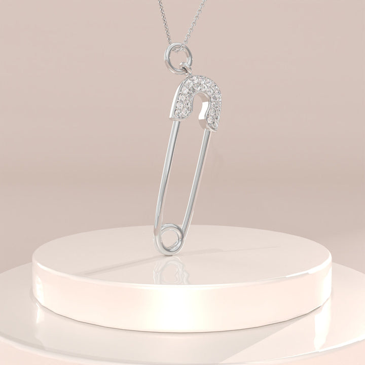 Round Cut Diamond Safety Pin Pendant Necklace for Her - Doozy Diamonds
