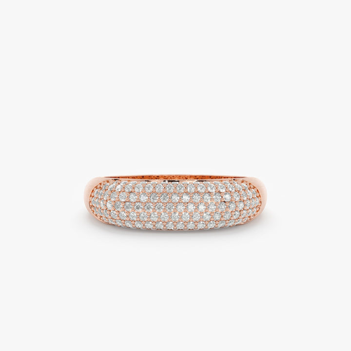 Round Cut Diamond Brushed Solid Gold Cigar Band Women - Doozy Diamonds