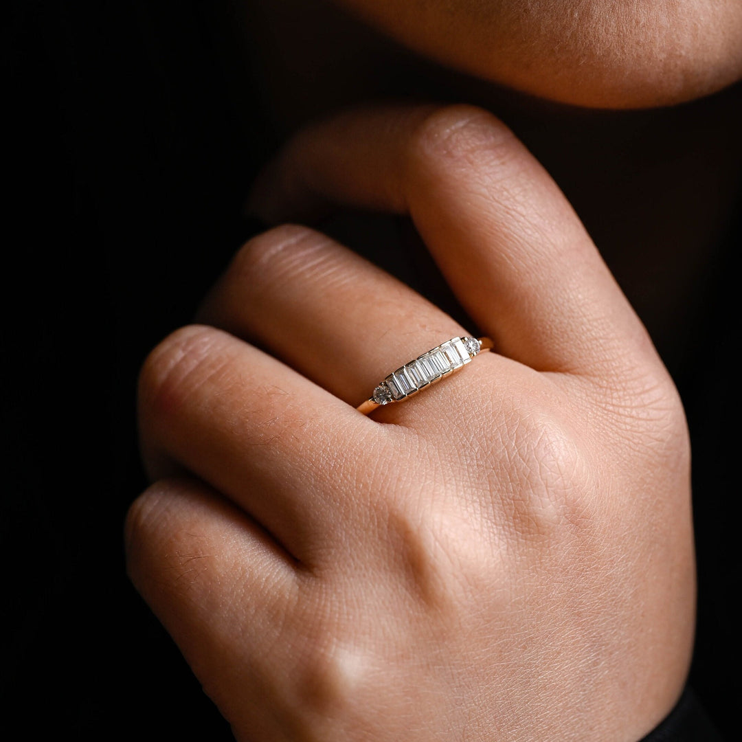 Baguette & Round baguette & round diamond wedding band front view