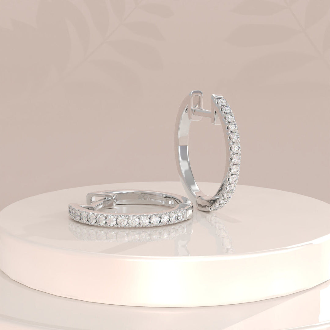 Round Pave Cz Hoop Diamond Earrings For Women In Solid Gold - Doozy Diamonds