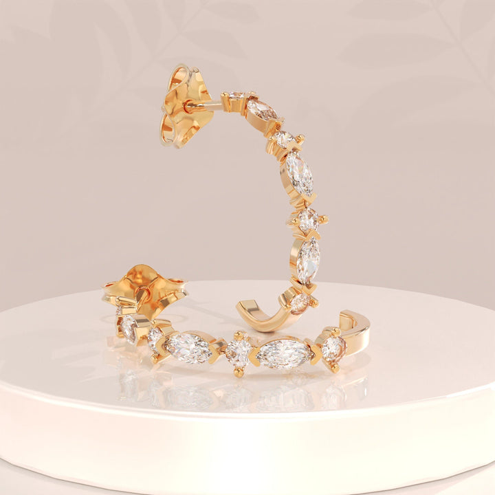 0.52CT Round & Marquise Half Hoop lab grown diamonds Earrings For Women - Doozy Diamonds