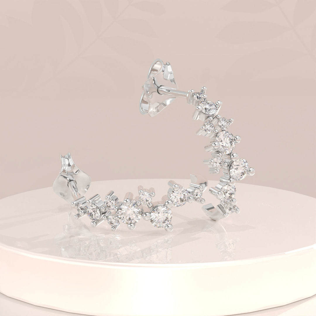 0.72CT Round Cluster lab grown diamonds Half Hoops Earrings In Yellow Gold - Doozy Diamonds