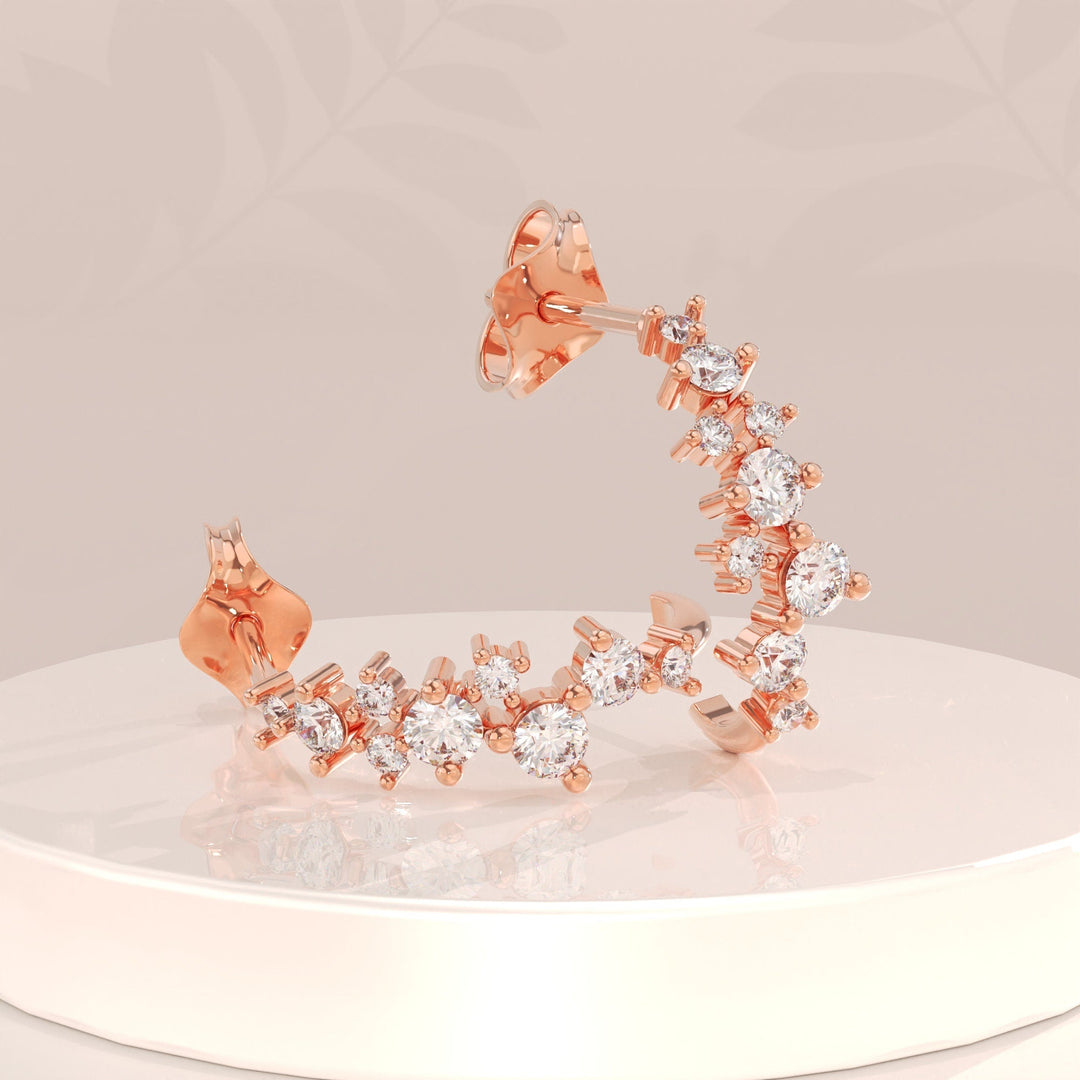0.72CT Round Cluster lab grown diamonds Half Hoops Earrings In Yellow Gold - Doozy Diamonds
