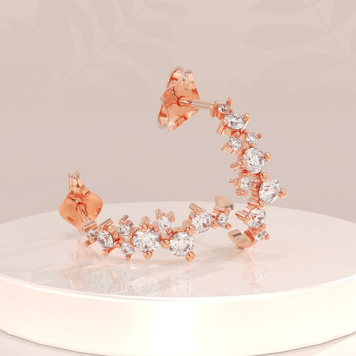 0.72CT Round Cluster lab grown diamonds Half Hoops Earrings In Yellow Gold - Doozy Diamonds