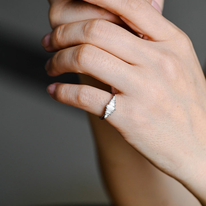 Baguette diamond wedding band in rose gold