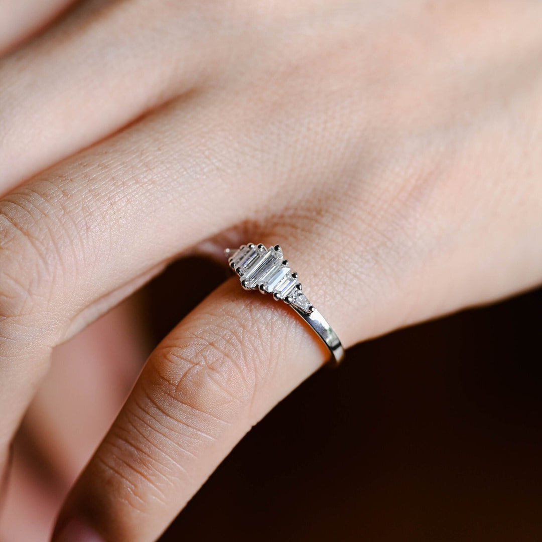 Baguette lab grown diamond band worn on hand