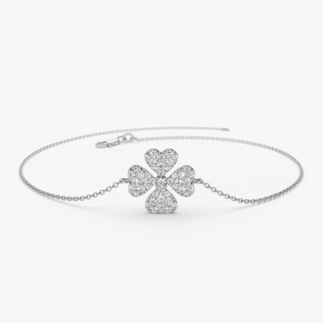 Round Cut Diamond Four Leaf Clover Bracelet for Christmas Gift - Doozy Diamonds