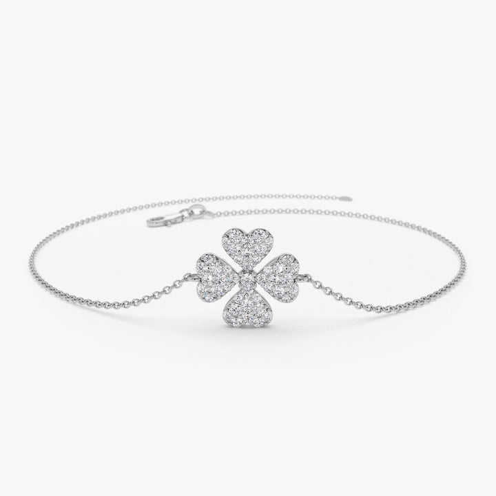 Round Cut Diamond Four Leaf Clover Bracelet for Christmas Gift - Doozy Diamonds