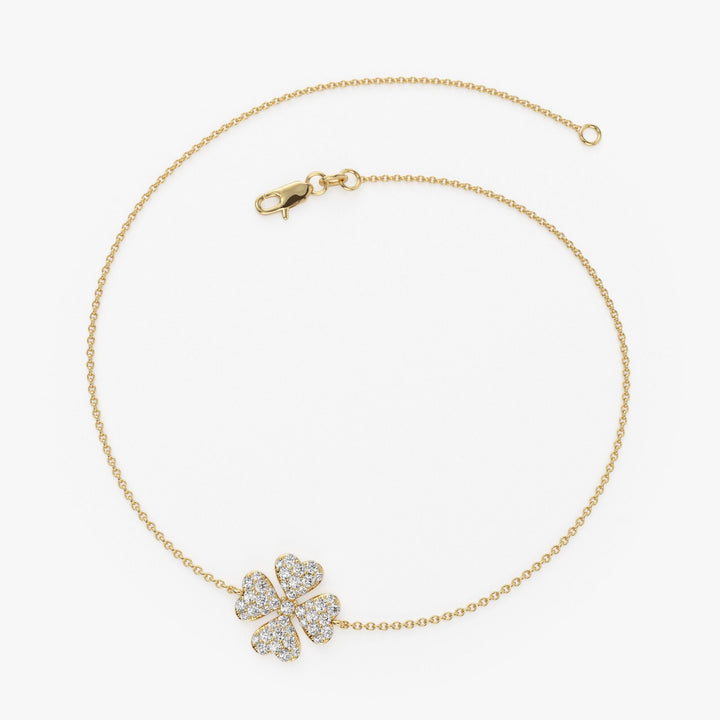 Round Cut Diamond Four Leaf Clover Bracelet for Christmas Gift - Doozy Diamonds