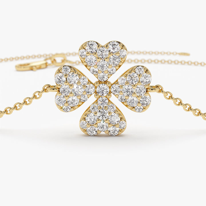 Round Cut Diamond Four Leaf Clover Bracelet for Christmas Gift - Doozy Diamonds