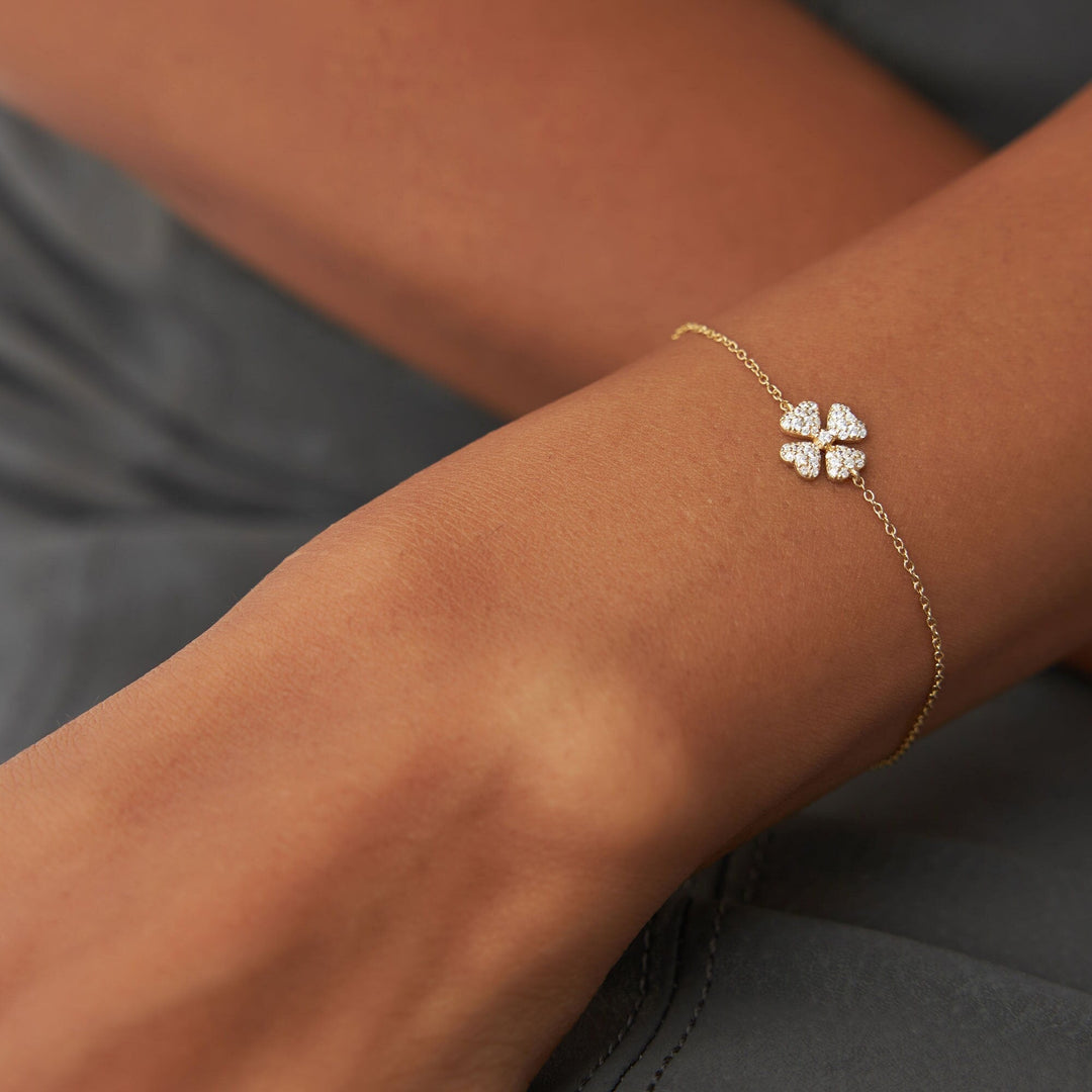 Round Cut Diamond Four Leaf Clover Bracelet for Christmas Gift - Doozy Diamonds