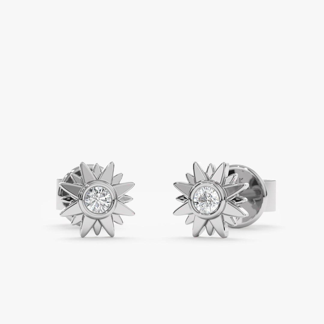 Round Cut Diamond Sunshine Starburst Studs Earrings for Birthday Gift - Doozy Diamonds