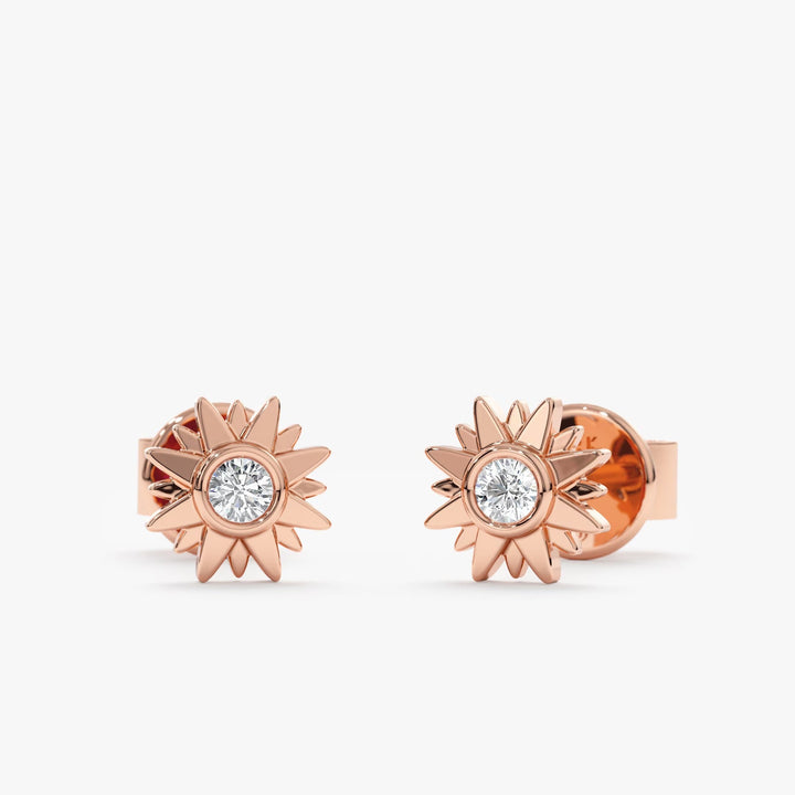 Round Cut Diamond Sunshine Starburst Studs Earrings for Birthday Gift - Doozy Diamonds